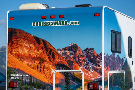 Washington, USA - July 9, 2021: Close up of a Cruise Canada rental RV (Recreational Vehicle) parked at a national park for a road trip vacationのeditorial素材