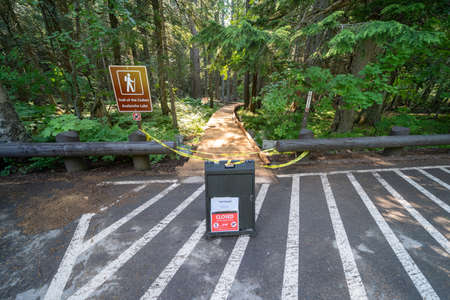 Montana, USA - July 2, 2021: Trail of the Cedars and Avalanche Lake are closed due to boardwalk construction in Glacier National Parkのeditorial素材