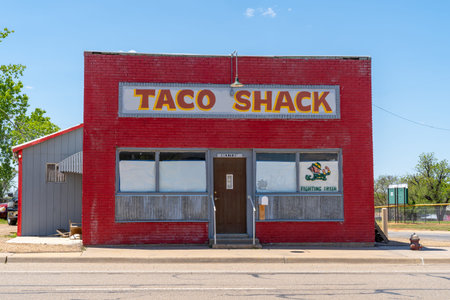 Shamrock, Texas - May 6, 2021: Exterior of the Taco Shack restaurant on a sunny dayのeditorial素材