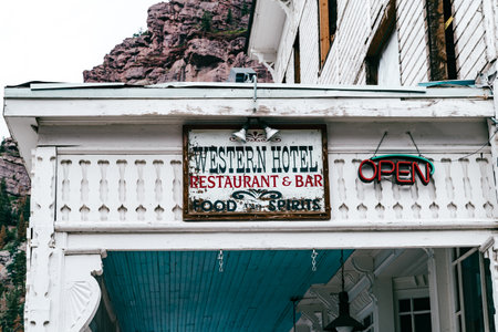Ouray, Colorado - August 3, 2021: Exterior of the historical Western Hotel Restaurant and Bar, built in 1892のeditorial素材