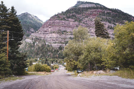Dirt roads in the residential area of Ouray Colorado along the Millon Dollar Highwayの写真素材