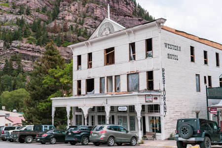 Ouray, Colorado - August 3, 2021: Exterior of the historical Western Hotel Restaurant and Bar, built in 1892のeditorial素材