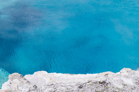 Close up, abstract view of Sapphire Pool hot spring geyser, in Yellowstone National Parkの写真素材