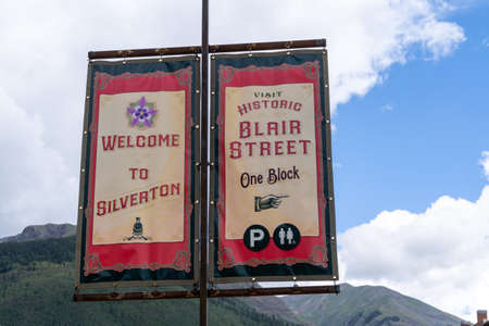 Silverton, Colorado - August 3, 2021: Sign for Welcome to Silverton - visit historical Blair Streetのeditorial素材