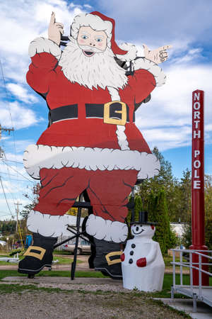 Christmas, Michigan - October 19, 2021: Large Santa Claus outside of the North Pole Santa's Workshop storeのeditorial素材