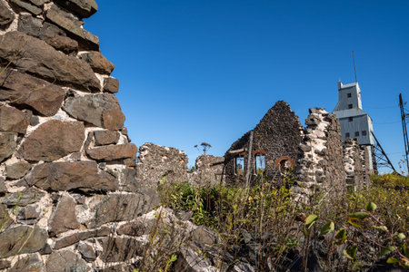 Abandoned building at the old Quincy Mine in Hancock Michiganの写真素材