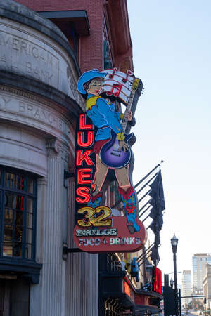 Nashville, Tennessee - January 10, 2022: Neon sign for Luke Bryan's 32 Bridge bar featuring live musicのeditorial素材