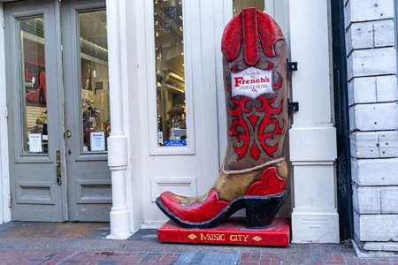Nashville, Tennessee - January 10, 2022: Neon sign for the famous French's Shoes and Boots store on lower Broadwayのeditorial素材
