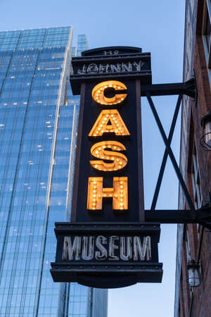 Nashville, Tennessee - January 10, 2022: Neon sign for the famous Johnny Cash Museum on lower Broadwayのeditorial素材