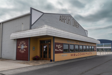 Fredericksburg, Texas - May 22, 2022: Exterior of the Airport Diner, located at the Hangar Hotelのeditorial素材