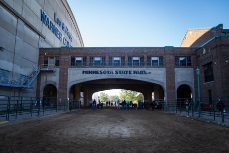St. Paul, Minnesota - September 3, 2022: Participants prepare to show cows and cattle in the arena...