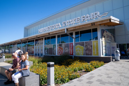 St. Paul, Minnesota - September 3, 2022: Exhibit building at the Minnesota State Fair, on an...
