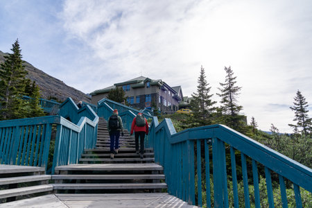 Alberta, Canada - July 14, 2022: Steps leading to the Columbia Icefield visitor center to access tours of the Athabasca Glacierのeditorial素材