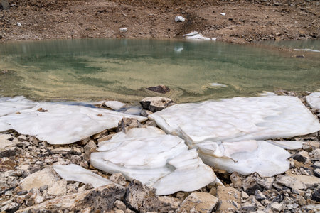 Close up of icebergs at Mt. Edith Cavell in Jasper National Parkの写真素材