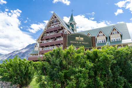 Waterton Lakes National Park, Alberta, Canada - July 5, 2022: Exterior of the historic Prince of Wales Hotel in summerのeditorial素材