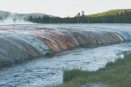 Colorful mineral deposits at Black Sand Basin in Yellowstone National Parkの写真素材