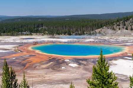 Grand Prismatic Spring in Yellowstone National Park, as seen from the overlookの写真素材