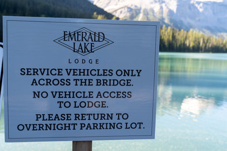 British Columbia, Canada - July 11, 2022: Sign at the pedestrian bridge - no vehicle access allowed, service vehicles onlyのeditorial素材