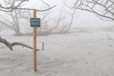 Keep Out - Conservation Priority Area on Driftwood Beach - Jekyll Island Georgiaの写真素材
