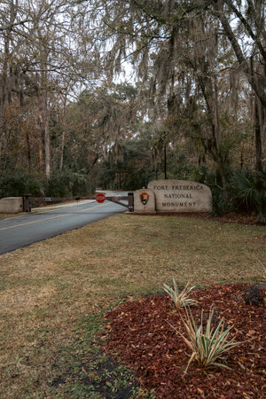 St. Simons Island, Georgia - January 1, 2023: Sign for Fort Frederica National Monumentのeditorial素材