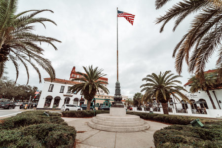 St. Augustine, Florida - December 31, 2022: View of the Plaza de la Constitucion and its war...