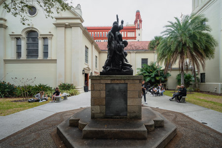 St. Augustine, Florida - December 31, 2022: Statue of Father Pedro Camps outside of the Cathedral Basilica of Saint Augustineのeditorial素材
