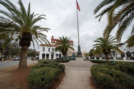 St. Augustine, Florida - December 31, 2022: View of the Plaza de la Constitucion and its war...