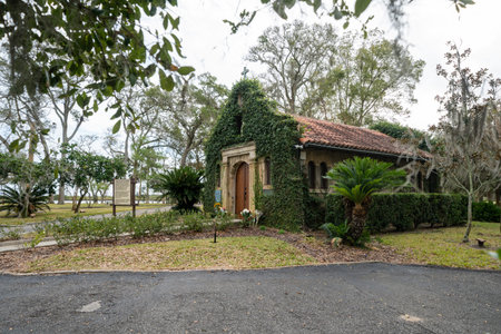 St. Augustine, Florida - December 31, 2022: Famous landmark Shrine of Our Lady of La Leche chapel at Mission Nombre de Dios in historic St Augustine, Floridaのeditorial素材
