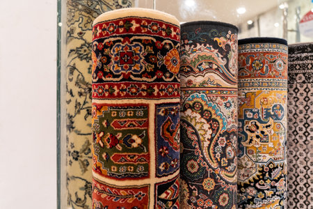 Beautiful rugs for sale at a market or mall in Nairobi Kenya, East Africaの写真素材