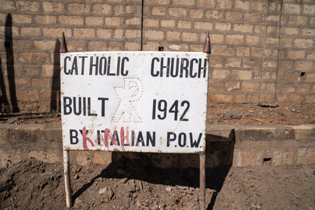 Mai Mahiu, Kenya, Africa - March 4, 2023: Sign for the Catholic Church built by Italian Prisoners of War (POW) in 1942のeditorial素材