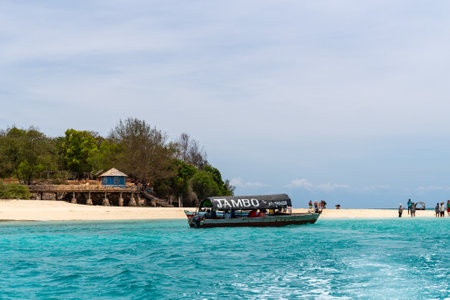Zanzibar, Tanzania - March 15, 2023: Traditional boats waiting for tourists, at Changuu Island (Prison Island), named Jamboのeditorial素材