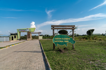 Uganda, Africa - March 22, 2023: Entrance to Queen Elizabeth National Parkのeditorial素材