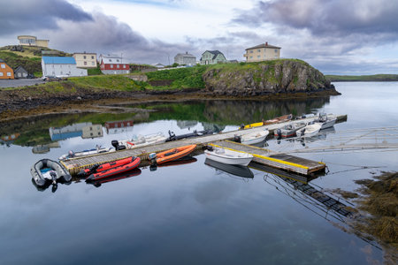 Stykkisholmur, Iceland - July 2, 2023: Colorful homes and buildings in the harbor in Stykkisholmur, Iceland on the Snaefellsnes peninsulaのeditorial素材