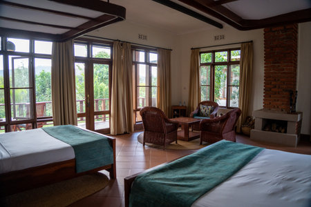 Tanzania, Africa - March 12, 2023: Large rooms at the hotel at the Ngorongoro Coffee Lodge near the Ngorongoro Craterのeditorial素材