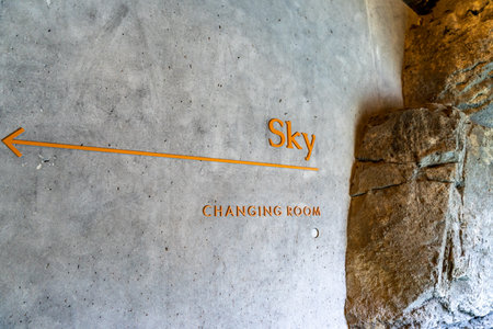 Kopavogur, Iceland - July 11, 2023: Sky Lagoon spa, entrance to the luxurious, private Sky Changing Roomsのeditorial素材