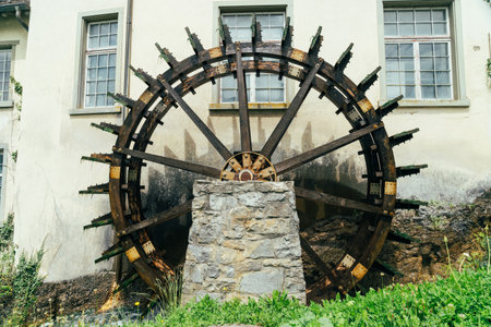 Old mill water wheel at the Neuhausen Rhine Falls - Switzerland Europeの写真素材