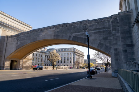 Washington, DC - March 25, 2024: Wilson Memorial Arch bridge in downtown DCのeditorial素材