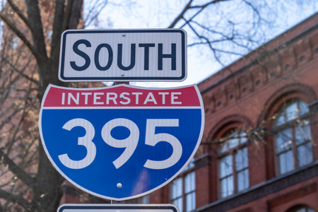 Road sign for Interstate 395 South, taken in Washington DCの写真素材