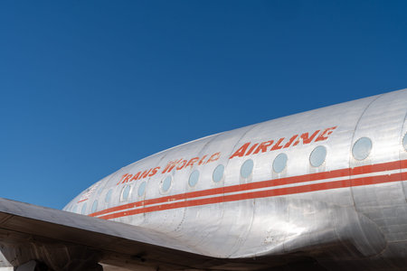 Tucson, Arizona - December 21, 2023: TWA Trans-World Airlines commerical airplane on display