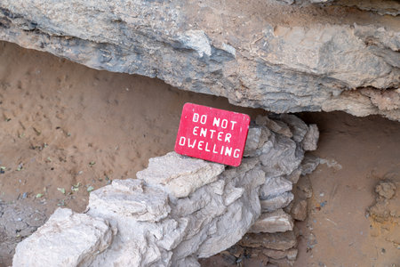 Sign - Do Not Enter Cliff Dwelling at Montezumas Well at Montezuma Castle National Monument near Rimrock, Arizonaの写真素材