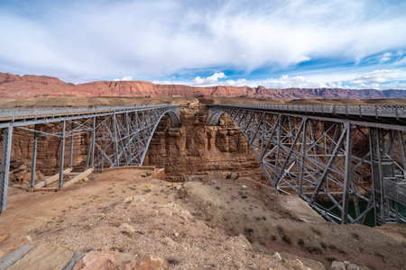 Navajo Bridges - Twin bridge spans the Colorado River over Marble Canyon near Page Arizonaの写真素材