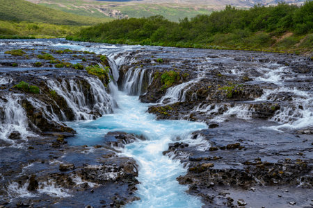 Bruarfoss Waterfall in the summer sunshine. Icelandの写真素材