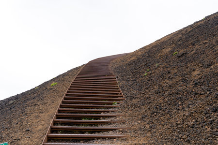 Steep steps to summit the top of Saxholl Crater in Iceland