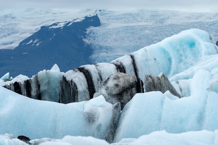 Glacial ice floating in the Jokulsarlon Glacial Lagoon, Iceland. Showing natural patterns in the ice...