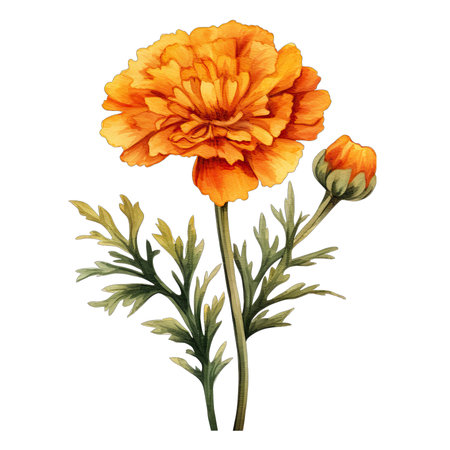 Marigold flower isolated on white background. Watercolor illustration.の素材