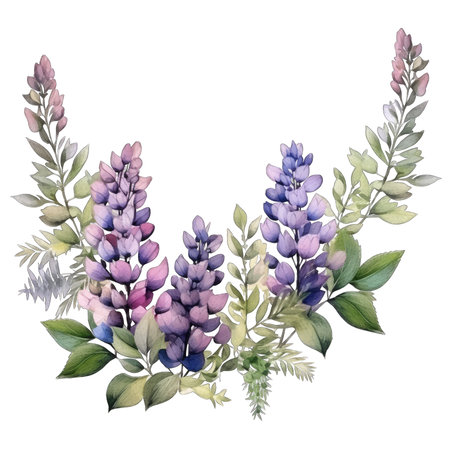 Watercolor illustration of lupine flowers. Hand drawn watercolor illustration.の素材