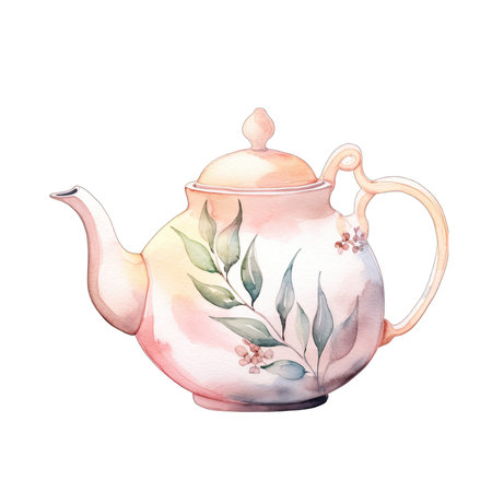 Watercolor teapot isolated on white background. Hand drawn illustrationの素材