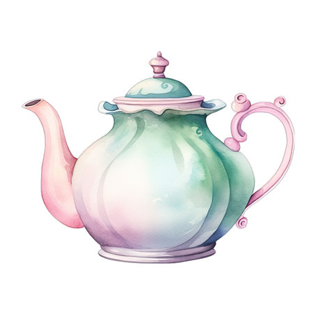 Watercolor teapot isolated on white background. Hand drawn illustrationの素材