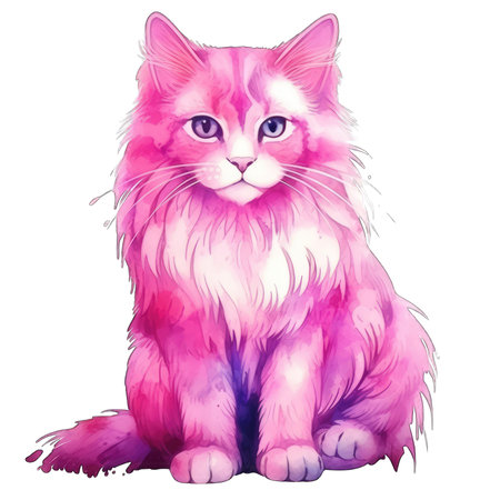 Illustration of a cute cat on a white background, watercolorの素材