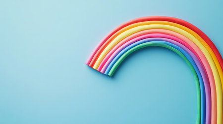 Rainbow on blue background with copy space. 3D illustration.の素材